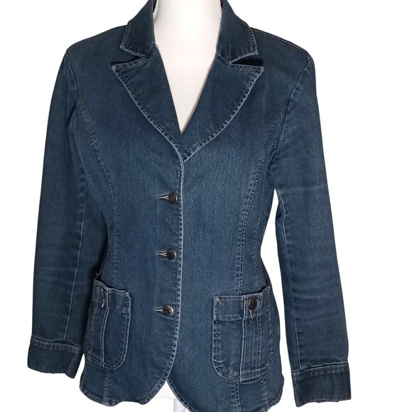 Jockey P2P Cotton‎ Denim Blazer, Size M, Y2K Blue Jean Jacket - Picture 1 of 14
